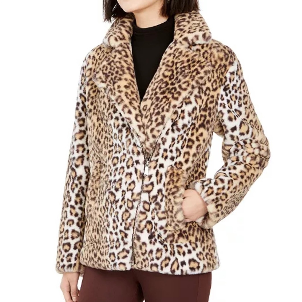Faux Fur Leopard Jacket with Polyester Lining